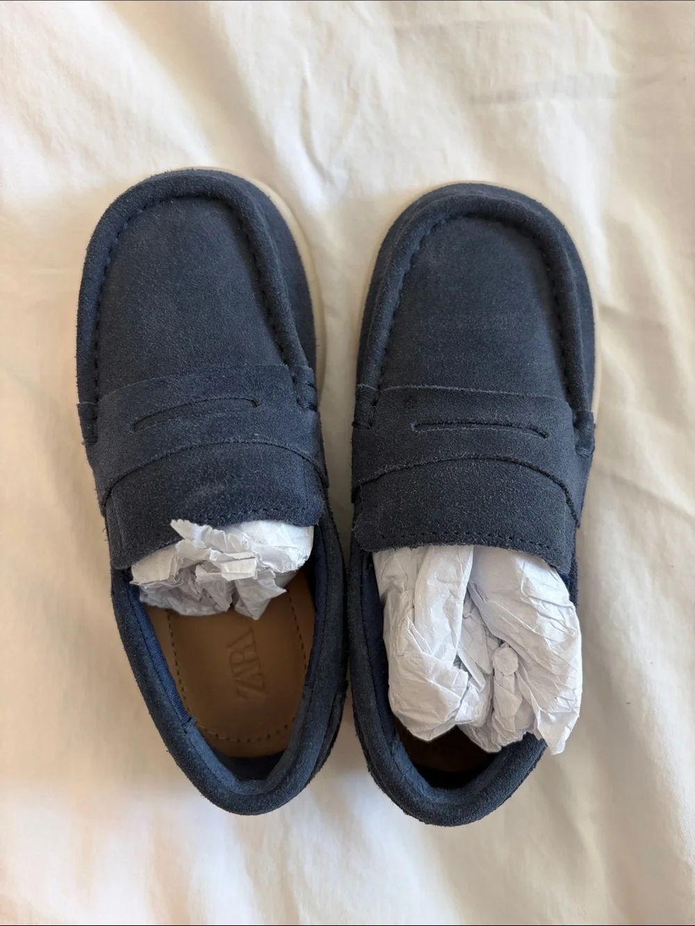 NWT Zara toddler navy blue suede saddle loafers. Size 8